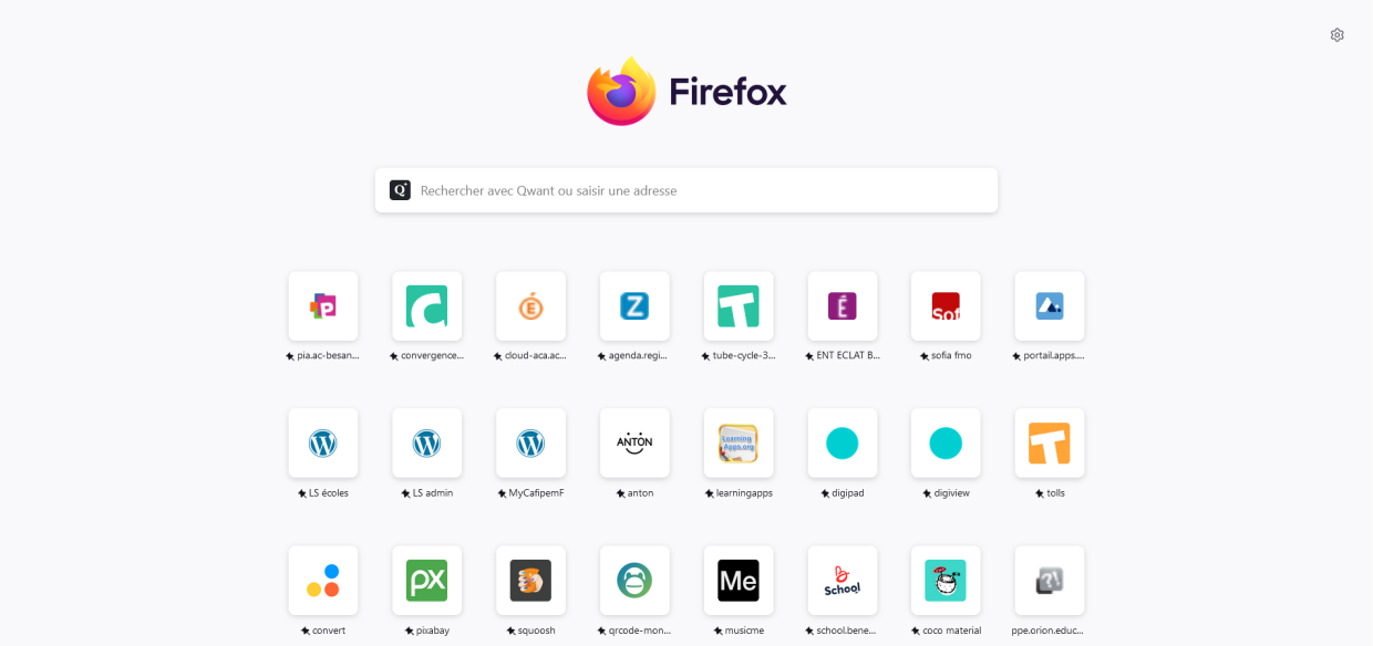 Page d'accueil Firefox / Qwant